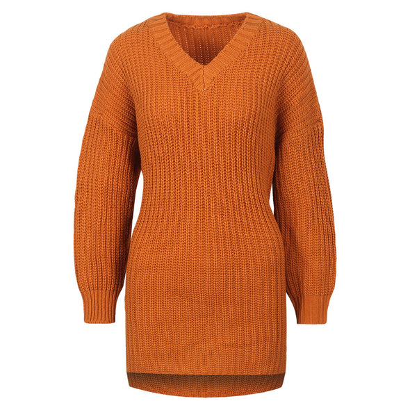 Medium Style Solid V-Neck Knitting Sweaters