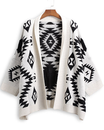 Diamond Jacquard Cardigan Knitted Coat