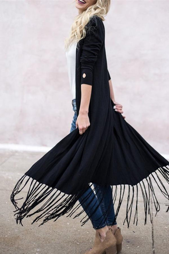 Tassel  Lengthen  Plain Cardigans