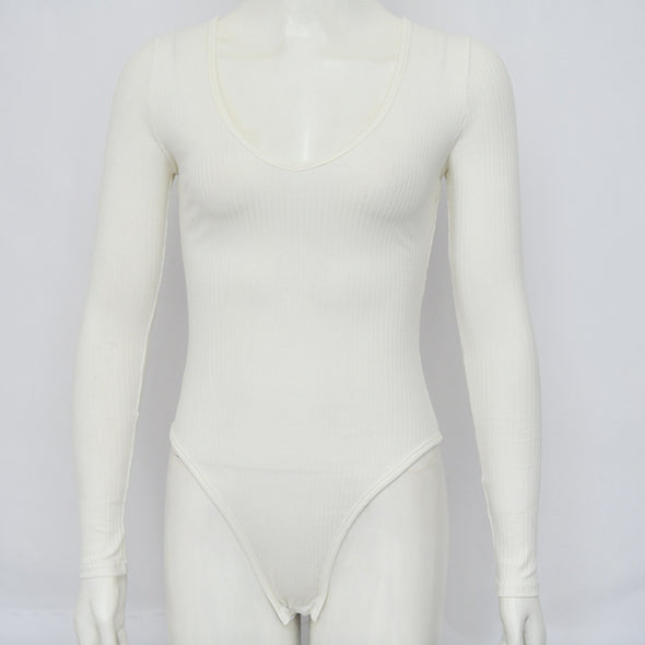 New V-neck Long Sleeve Pitted Bodysuit