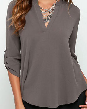 Women's V-neck Long-Sleeved Shirt