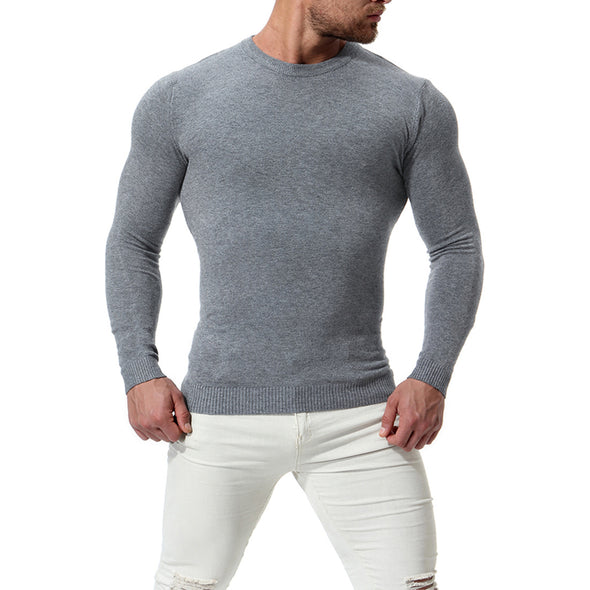 New Men's O-neck Long Sleeve Solid Color Slim Sweater