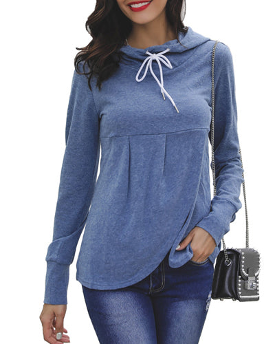 Solid Color Hooded Drawstring Sweatshirt