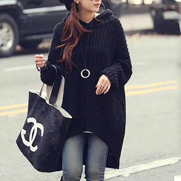 Fashion Pure Color   Loose Sweater Dress