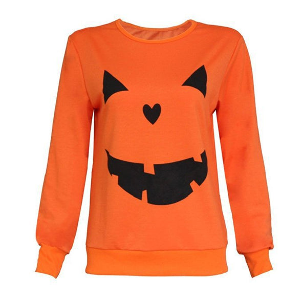 Pumpkin Long Sleeve Round Neck Sweatshirt