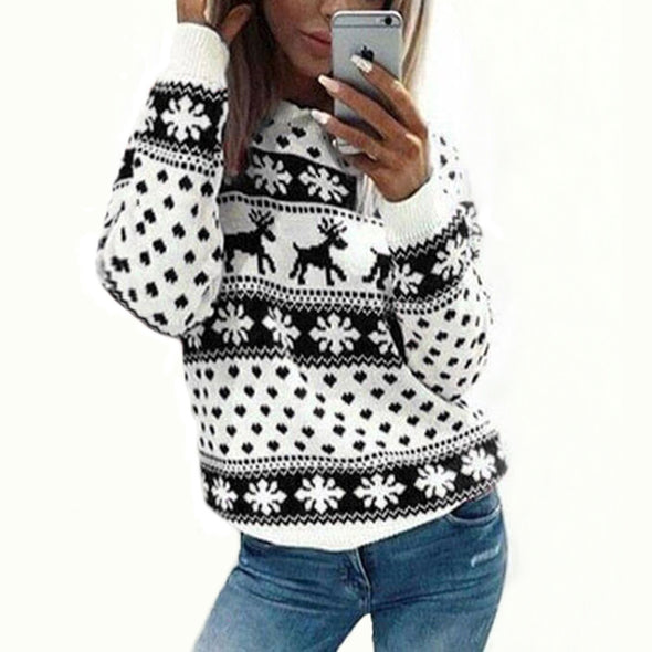 Christmas Snowflake Fawn Long Sleeve Sweaters