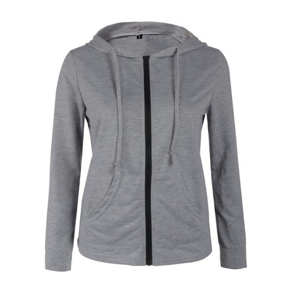 Casual Slim Pure Color Zipper Hooded Long Sleeve Jacket