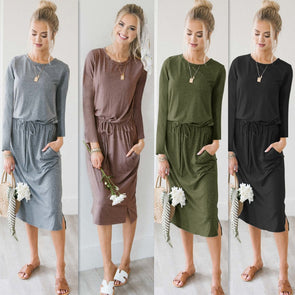 New Casual Straps Long Sleeve Dress