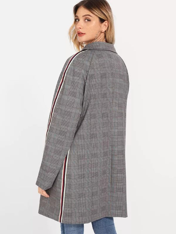 New fashion wild plaid ribbon long sleeve windbreaker jacket