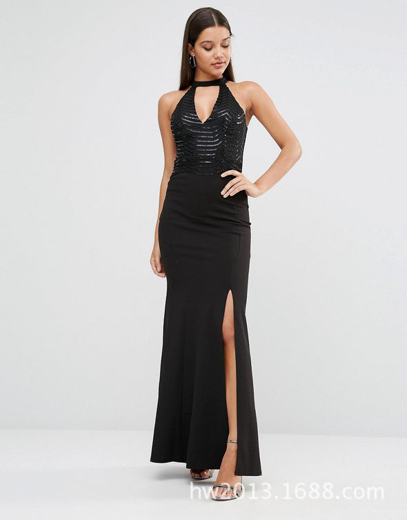 Sexy Sequins Patchwork Split Evening dresses