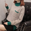 High Collar Colorblock Long Sleeve Sweater