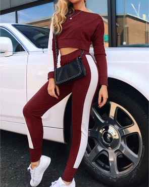 Splicing Long-Sleeved Shirt Casual Sports Trousers Suit