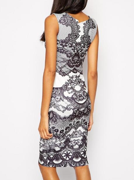 Round Neck  Abstract Print Bodycon Dress