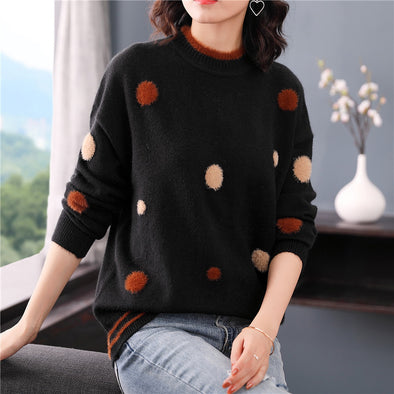 O-Neck Hairy Large Dot Anti-Pilling Sweater