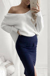 Asymmetric Neck  Asymmetric Hem  Plain Sweaters