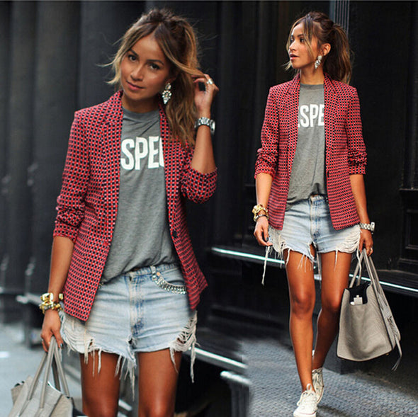 Casual Plaid Long Sleeve Lapel Blazer