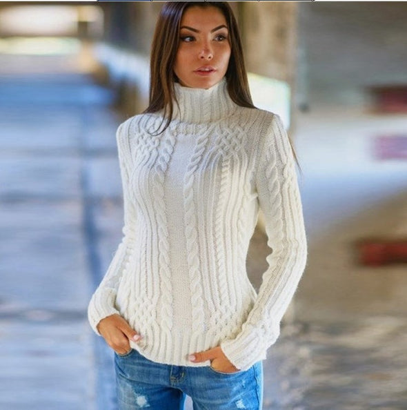 Fashion High Neck Collar Long Sleeve Sweaters