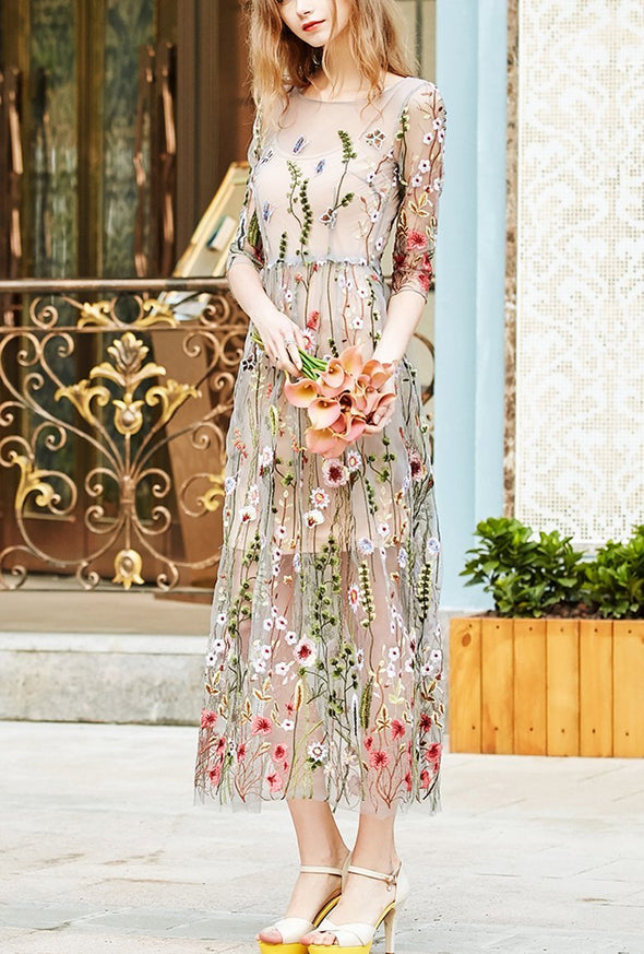 Vacation  Retro Embroidery Long Dress