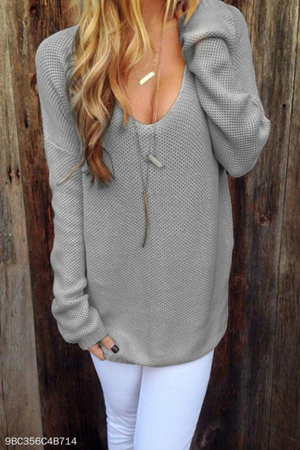 Round Neck  Plain  Casual Sweaters