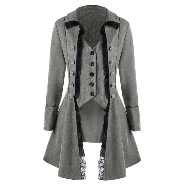 Irregular Pure Color Long Sleeve Three-breasted Buckle Coat