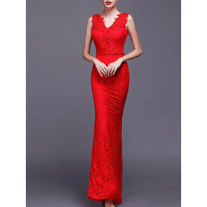 Celebrity V-Neck Plain Lace Mermaid Evening Dress