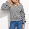 V Collar Halter Ruffled Side With Small Fur Ball Long Sleeve Sweatshirts