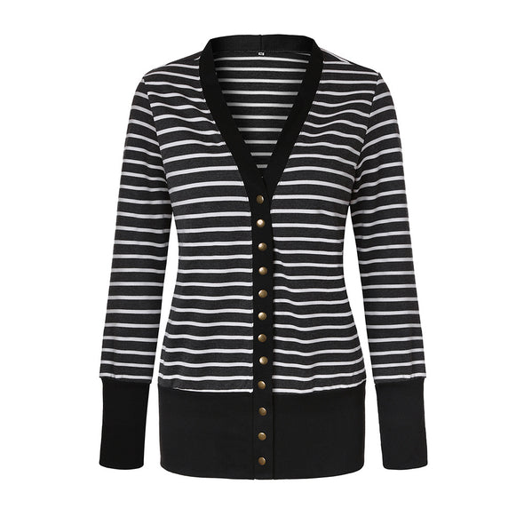 Striped Stitching Long Sleeve Single-Breasted Cardigan