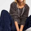 Women hooded long sleeve knitted sweater