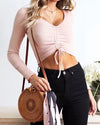 New Drawstring V-neck Short Long Sleeve Sweater