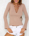 New V-Neck Hollow Trumpet Sleeve Sweater