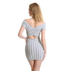 Women's striped one-neck dress bag hip skirt