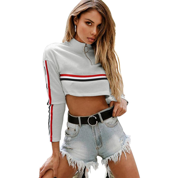 Round Neck  Long Sleeve Short Sport Sweatshirt