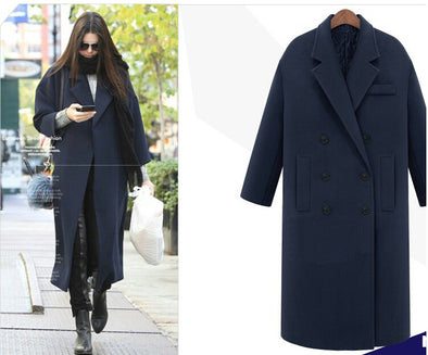 Slim Double-breasted Long Sleeve Woolen Coat