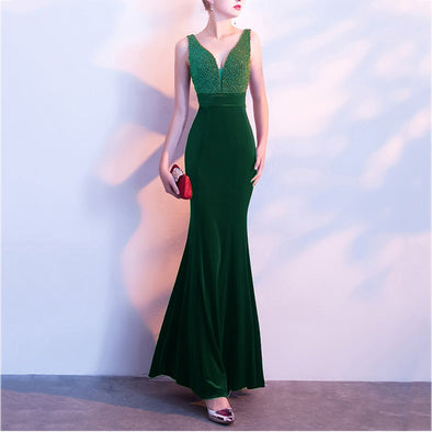 Elegant Fishtail V Collar Sexy Evening Dress