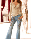 New V-Neck Ruffled Slim Long-Sleeved T-Shirt