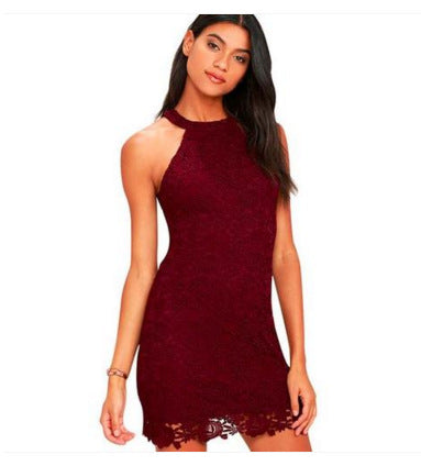 Lace Hanging neck Slim Bodycon Dress