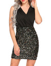 Women's Sleeveless Ssequin Stitching V-neck Evening Dress