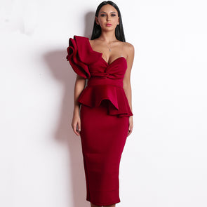 Sexy Tight Off Shoulder Ruffled Backless Elegant Evening Dress