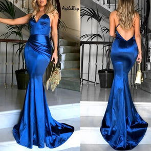 Sexy Deep V Condole With Pure Color Evening Dress