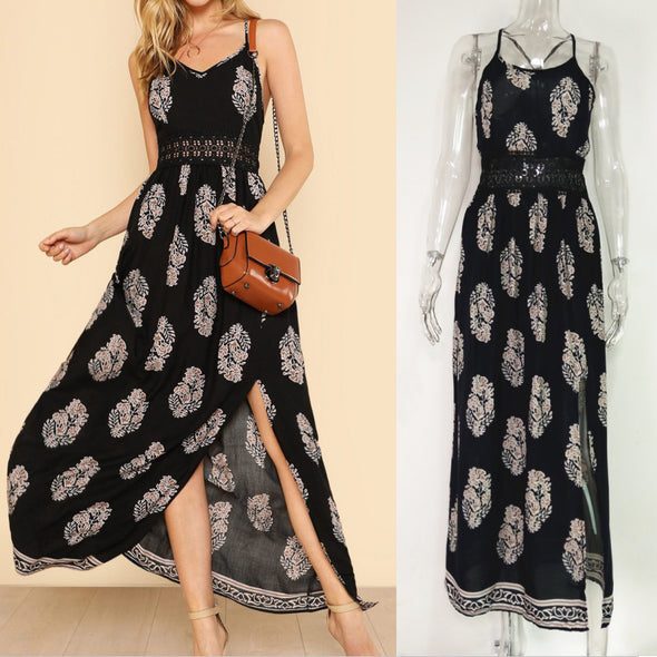 Printed Sling Slit Dress