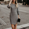 Solid O-Neck Flare Sleeve Slim Bodycon Dress