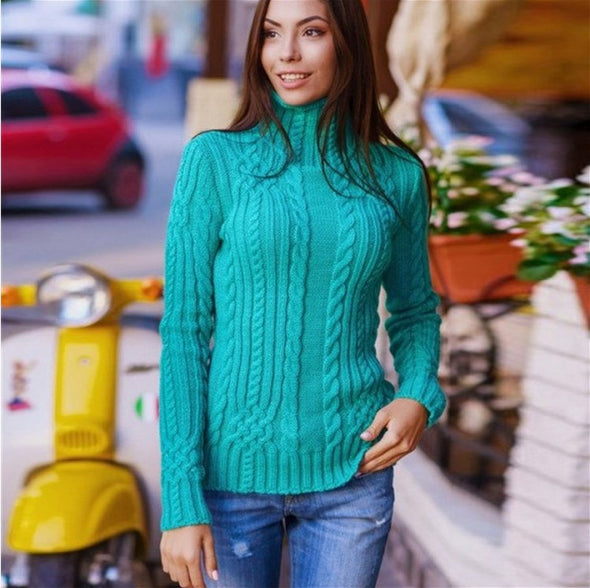 Fashion High Neck Collar Long Sleeve Sweaters