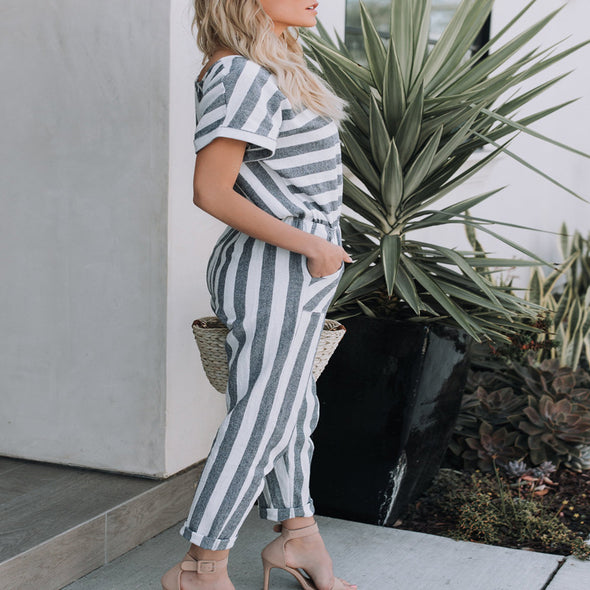 Summer women's striped jumpsuit