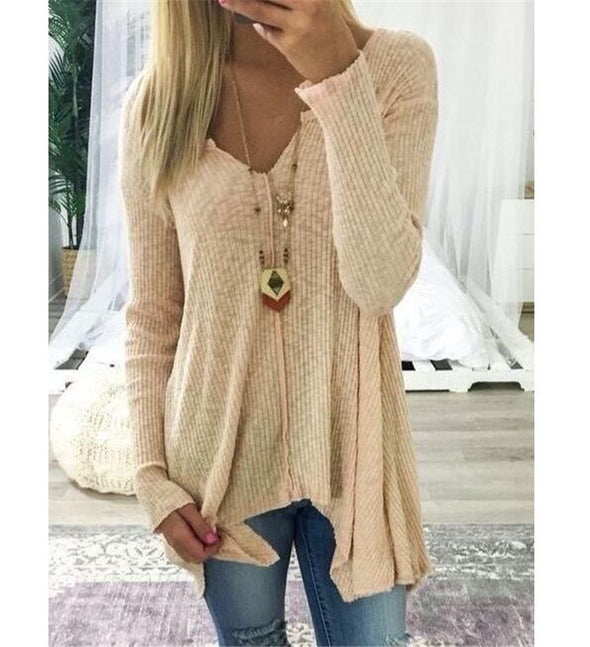 Loose Long Sleeve V-Neck Sweater