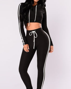 Sexy Short Hooded Top Slim Sports Pants Two-Piece Suit