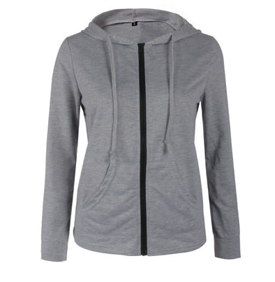 Casual Slim Pure Color Zipper Hooded Long Sleeve Jacket