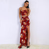 Sexy Spring and Summer Off Shoulder Backless Two Pcs Halter Flower Print High Split Elegant Women Dress