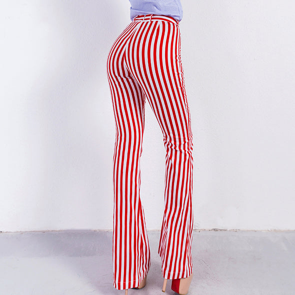 Fashion striped high waist  casual  pants