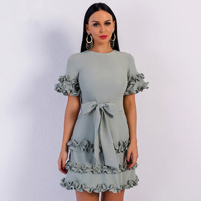 Elegant Short Sleeve O Neck Bowknot Dresses