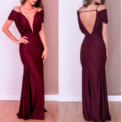 Sexy Deep V-Neck Spaghetti Straps Evening Dresses